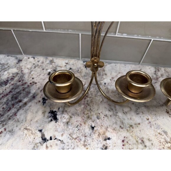 Pair VTG Gold Brass Wall Candle Holders Sconces Leaf scroll Hollywood Regency - Picture 8 of 13